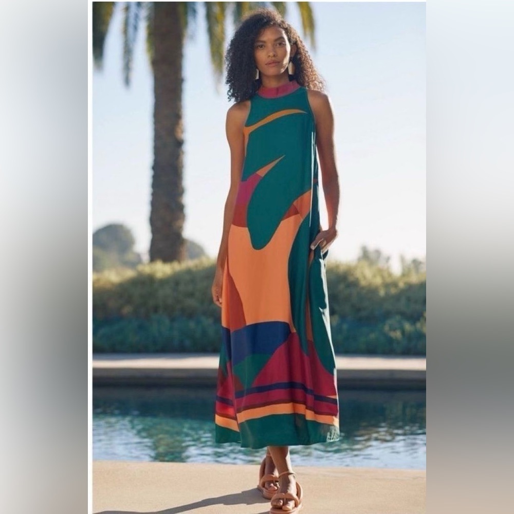 - Anthropologie X FARM RIO Halter Maxi Dress *-2 - Picture 3 of 11